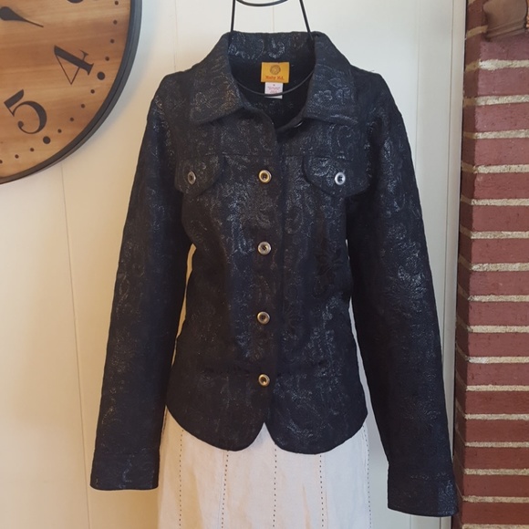 Ruby Rd. Floral Print Black Button Jacket - Picture 1 of 4